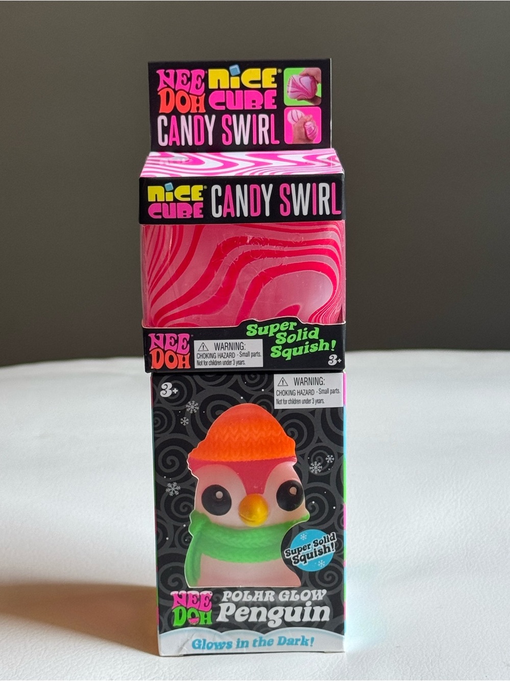 RARE NeeDoh Polar Glow Penguin Candy Swirl Pink Authentic Christmas Squishmas